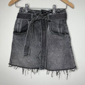 We The Free Black Denim Mini Skirt Jean Short Fringe Punk Sz 27